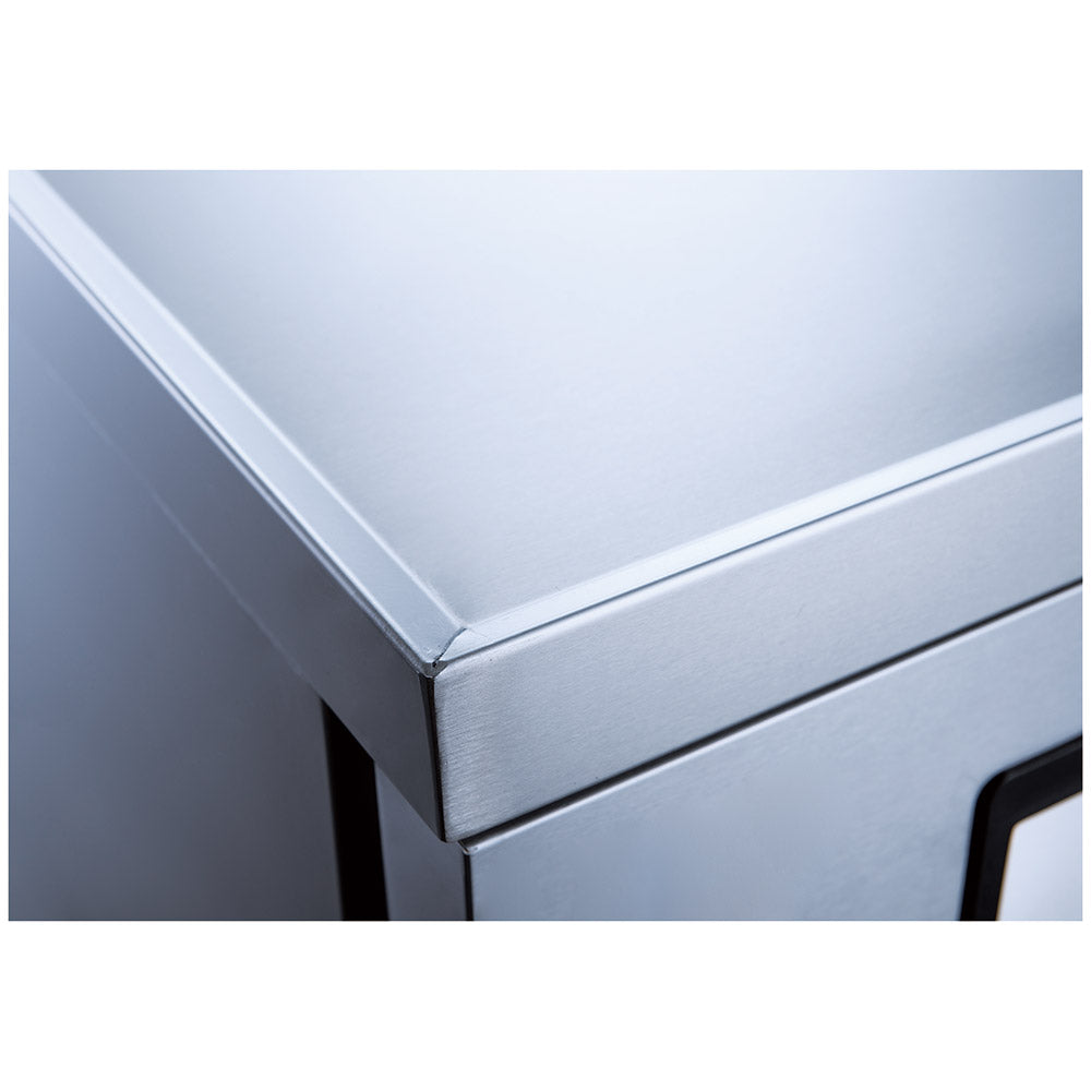 Coldline CB60 2-drawer refrigerated chef base, marine edge on the stainless steel top, close-up
