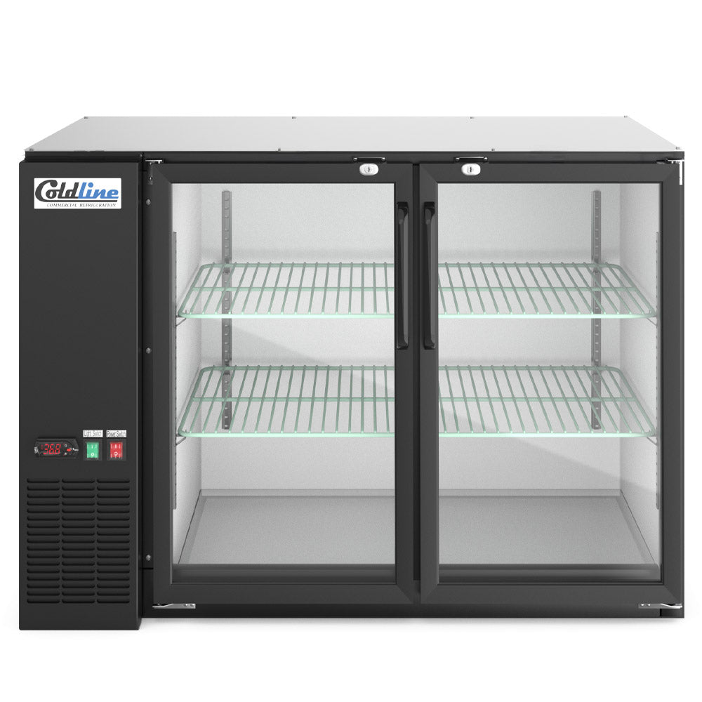 Coldline CBB-48G-T 48" Underbar Height Swing Glass Door Back Bar Cooler, Black