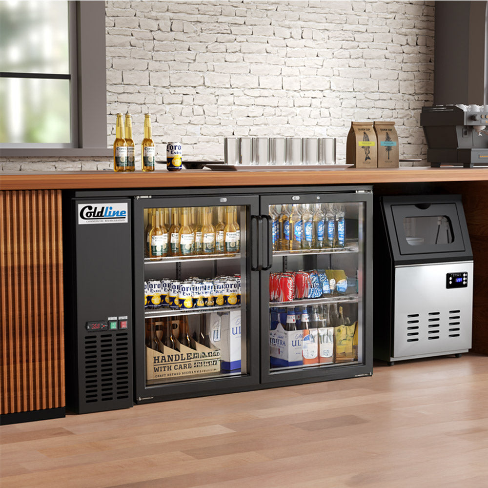 Coldline CBB-60G-T 60" Underbar Height Swing Glass Door Back Bar Cooler, Black