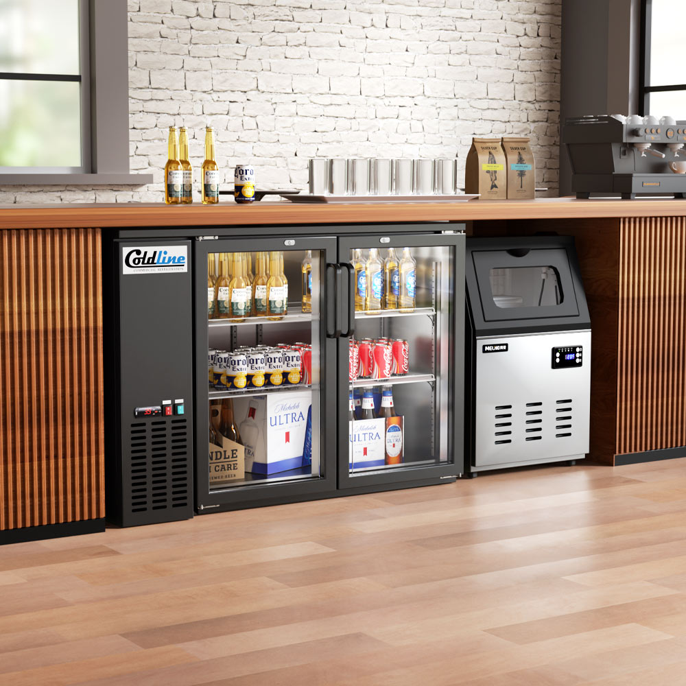 Coldline CBB-48G-T 48" Underbar Height Swing Glass Door Back Bar Cooler, Black