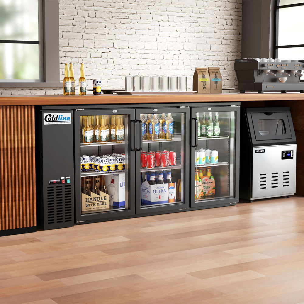 Coldline CBB-72G-T 72" Underbar Height Swing Glass Door Back Bar Cooler, Black