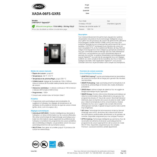 Spec Sheet French