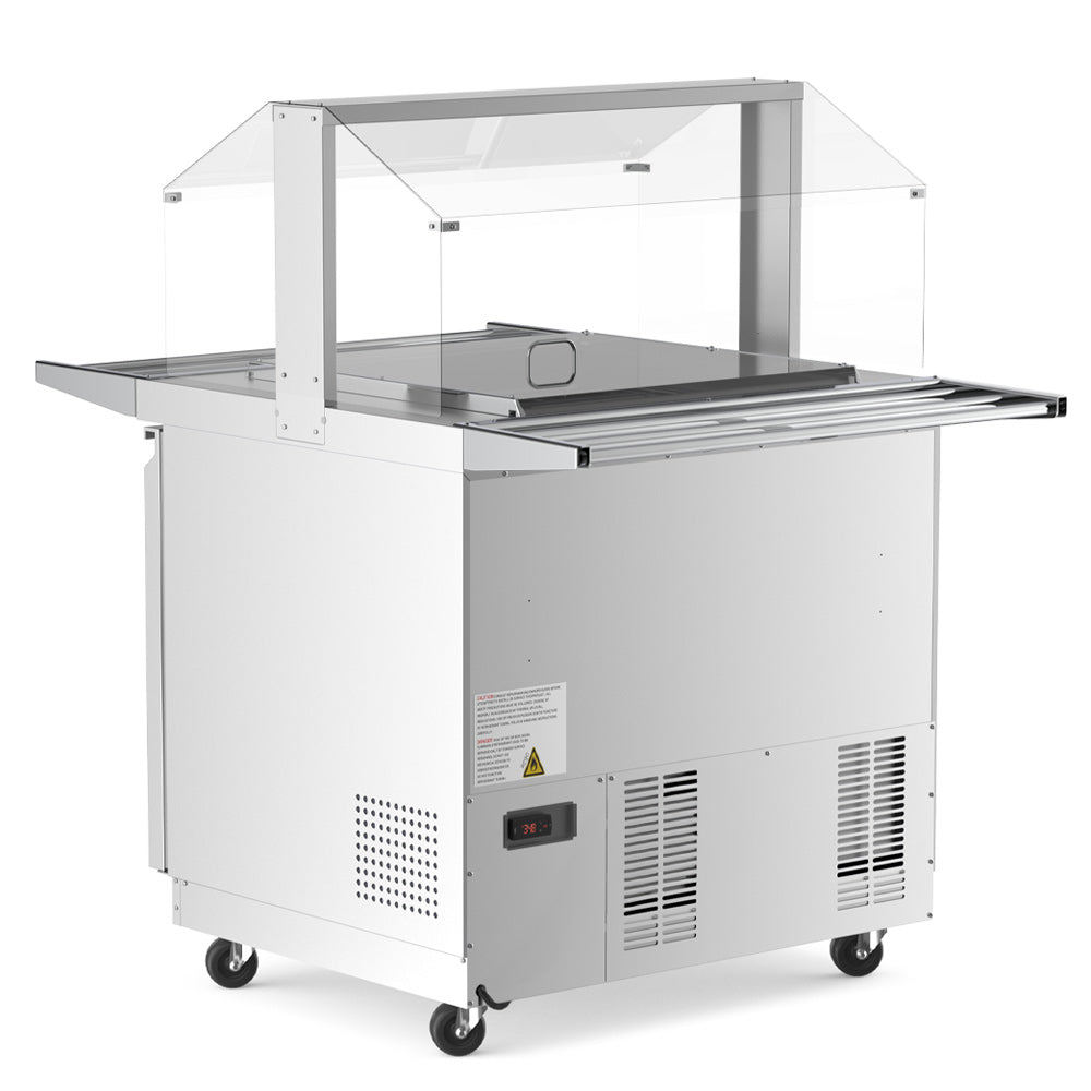 Coldline CBT-36-CSG refrigerated salad bar buffet table, rear angled view with power cord