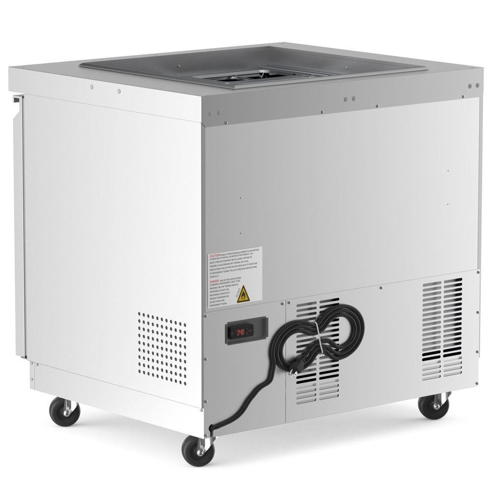 Coldline CBT-36 refrigerated salad bar buffet table, rear angled view with power cord
