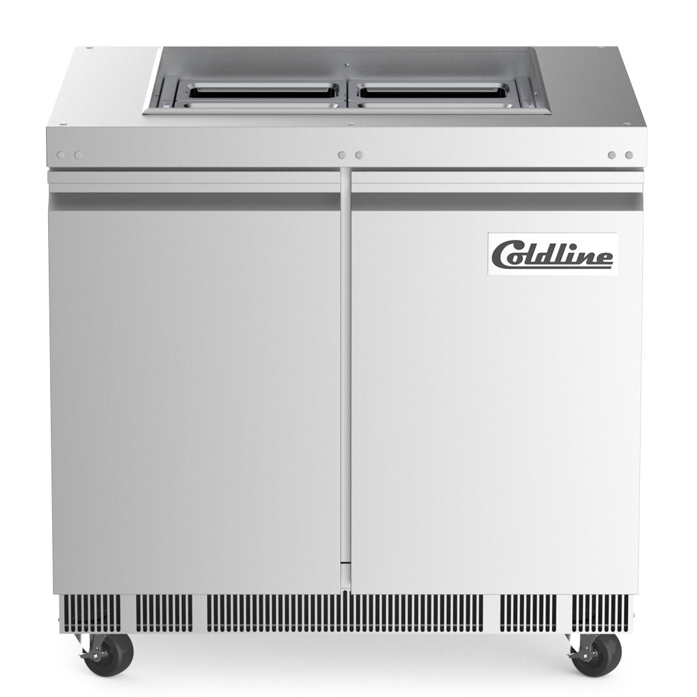 Coldline CBT-36 refrigerated salad bar buffet table, front view, doors closed