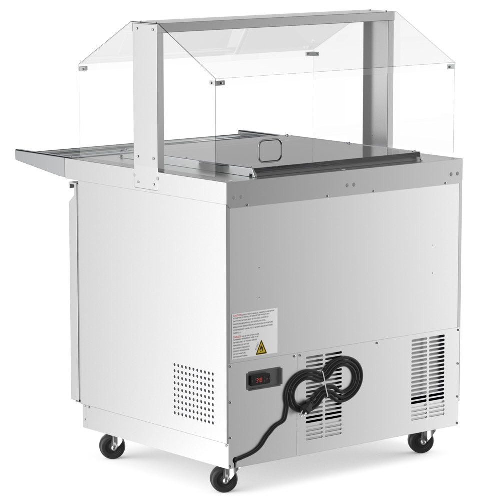 Coldline CBT-36-CSG refrigerated salad bar buffet table, rear angled view with power cord