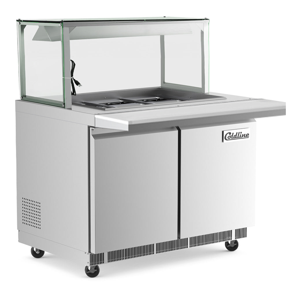Coldline CBT48-LT 48" Refrigerated Employee Service Salad Bar with Cutting Board and Lighted Glass Sneeze Guard