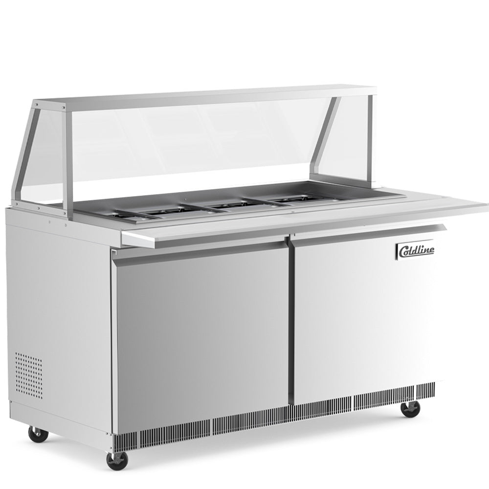 Coldline CBT60-SG 60" Refrigerated Employee Service Salad Bar with Cutting Board and Angled Sneeze Guard
