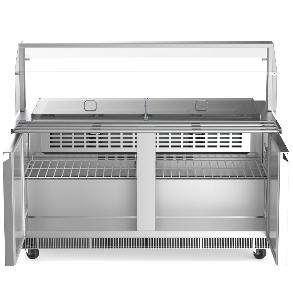 Coldline CBT-60-CSG refrigerated salad bar buffet table, doors open showing the shelves