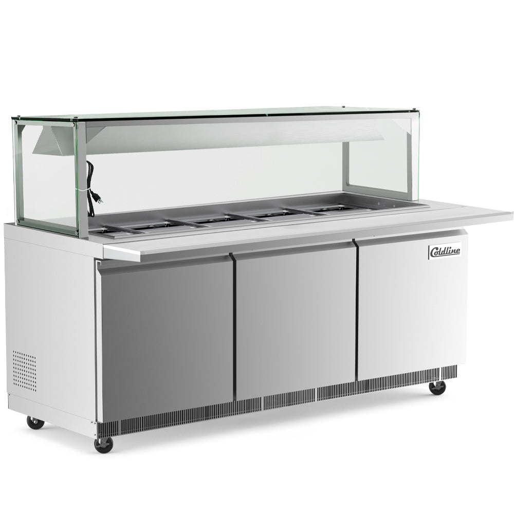 Coldline CBT72-LT 72" Refrigerated Employee Service Salad Bar with Cutting Board and Lighted Glass Sneeze Guard