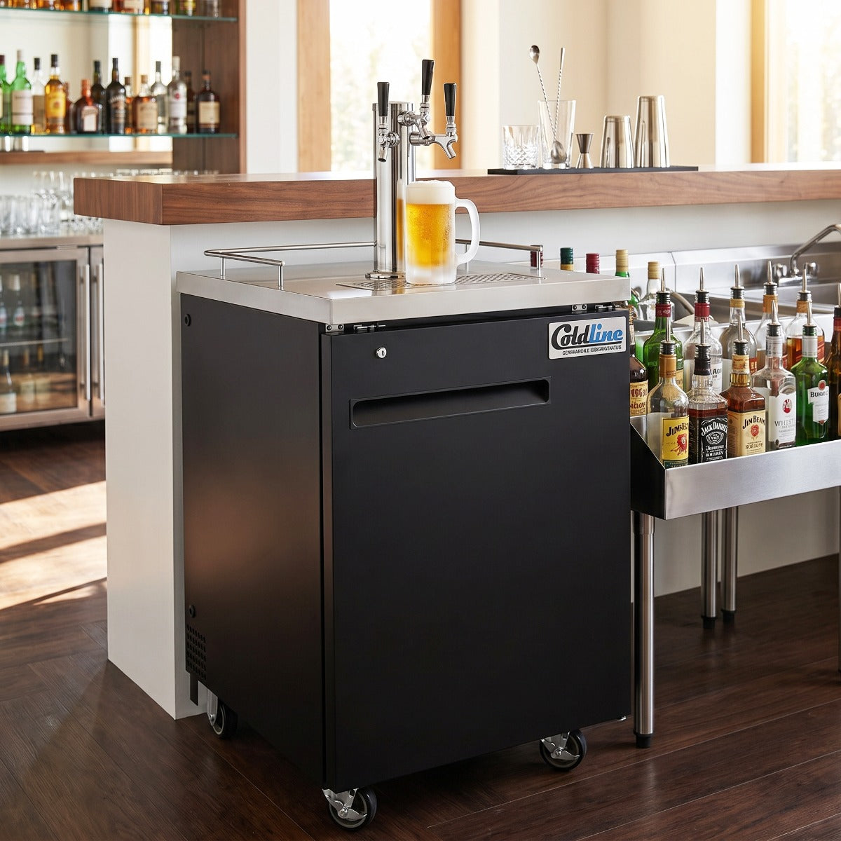 Coldline CDD-1-3T 24" Black 3 Tap Refrigerated Direct Draw Beer Dispenser