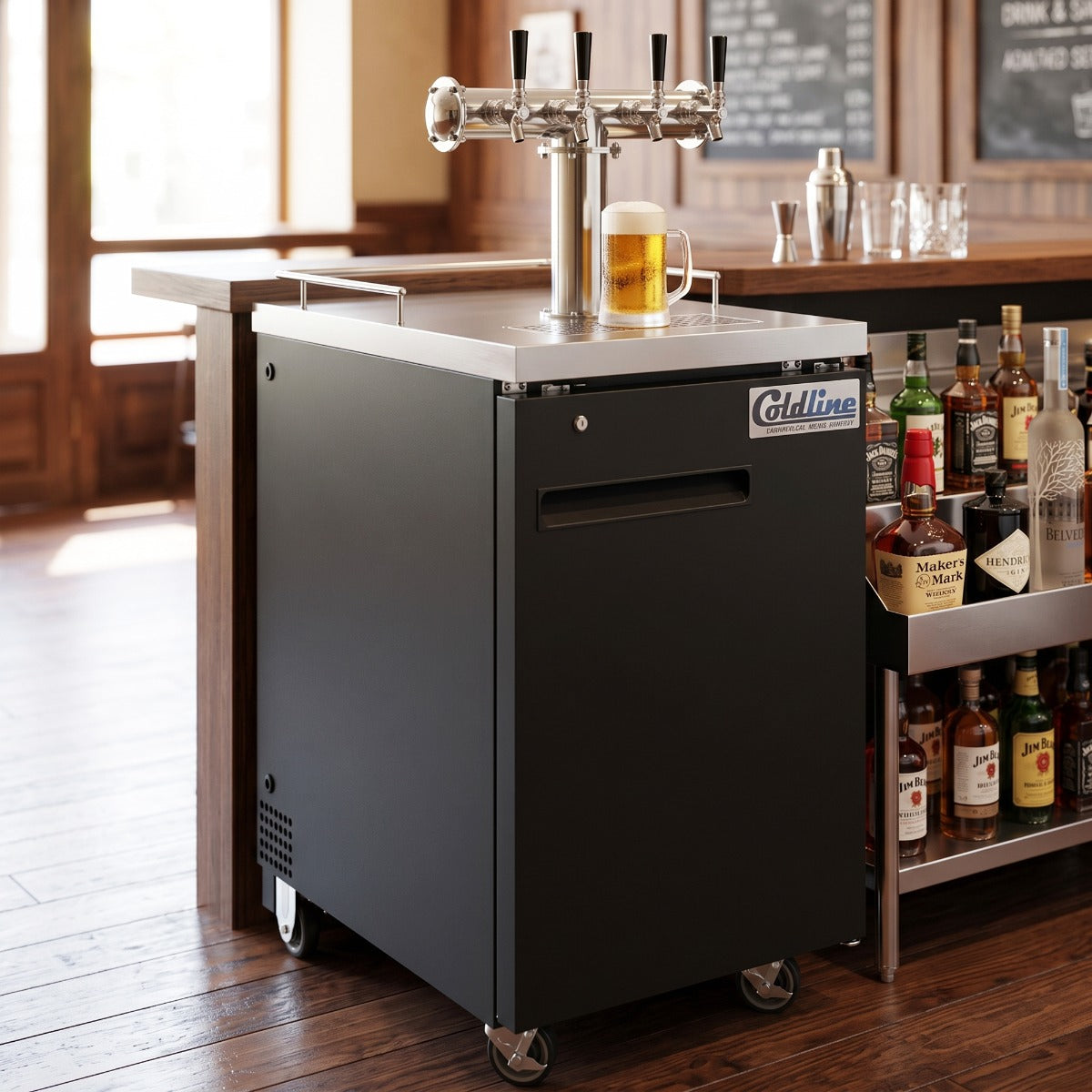 Coldline CDD-1-4T 24" Black 4 Tap Refrigerated Direct Draw Beer Dispenser