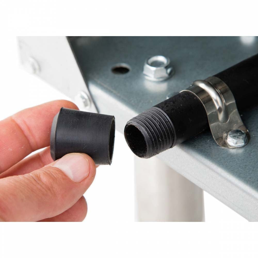 Cookline CF75-LP gas floor fryer, rear gas inlet with protective cap close-up