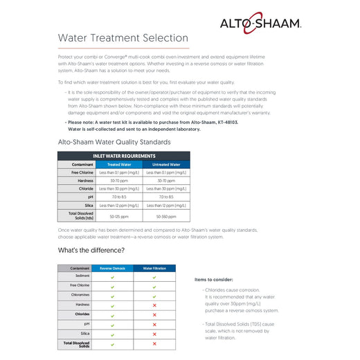 Water Treatment Selection Sell Sheet