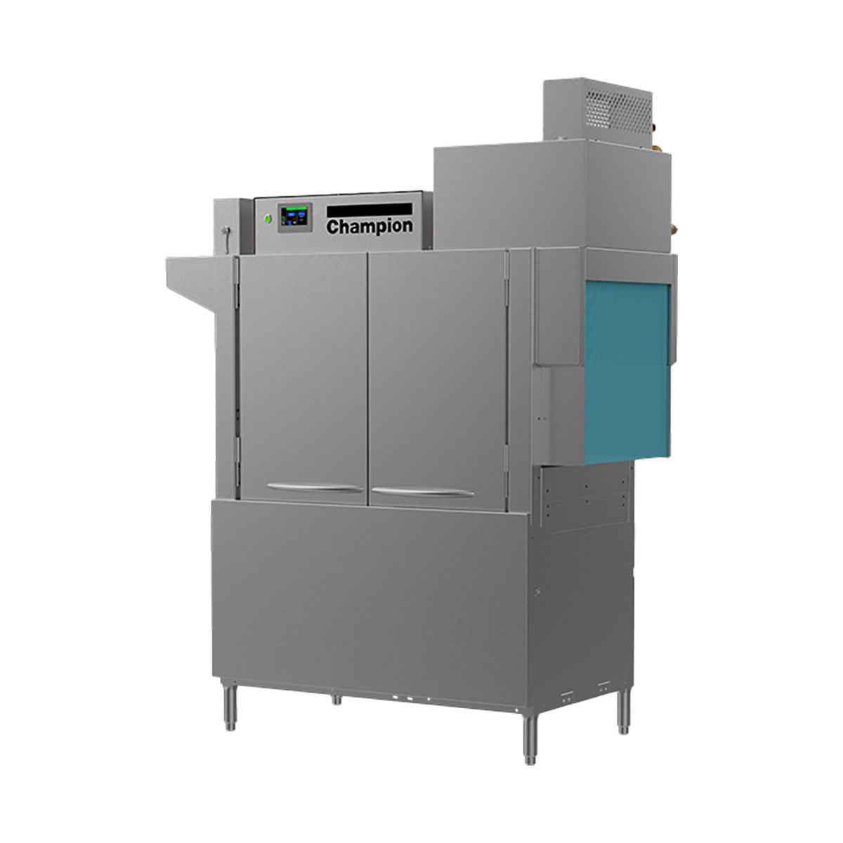 Champion 44 PRO-HR rack conveyor dishwasher with heat recovery unit, front angle view