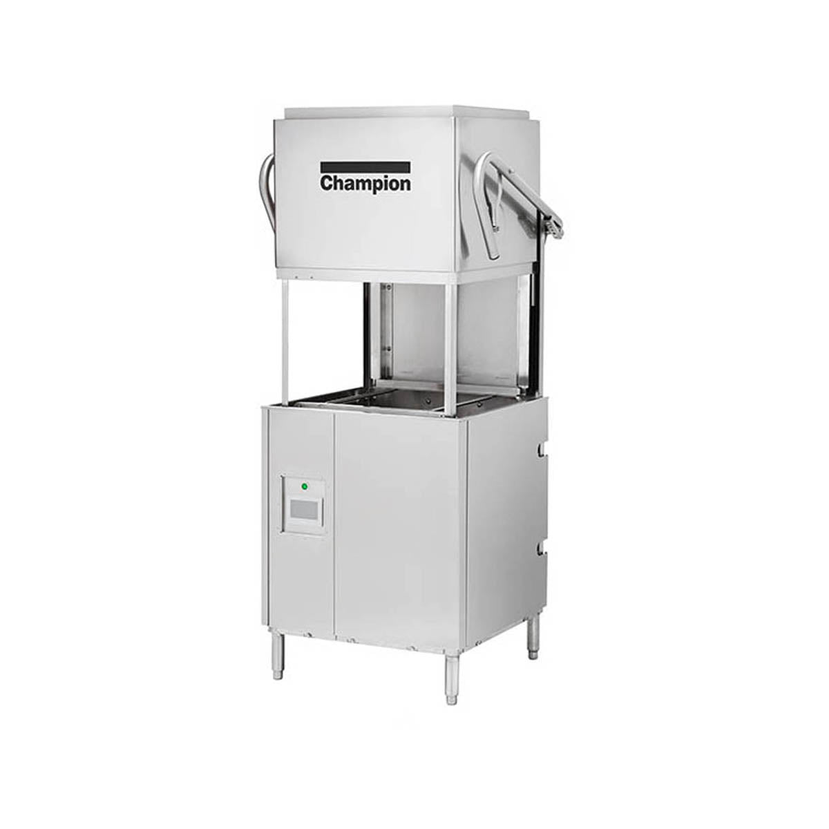 Champion DH-6000T-VHR ventless door-type dishwasher, hood raised