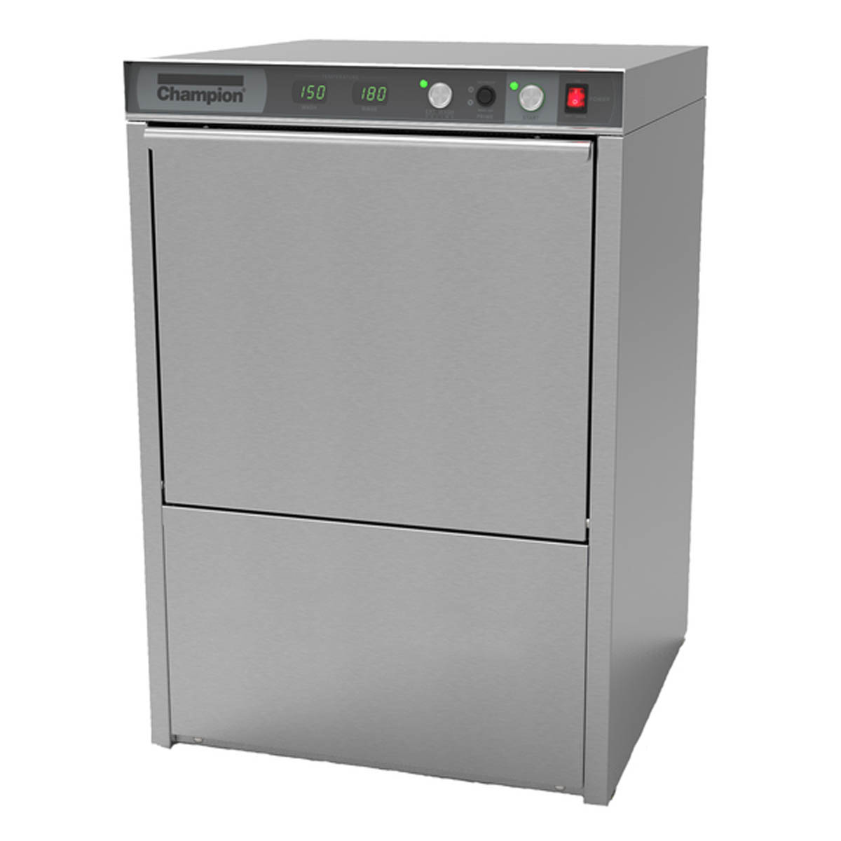 Champion UH130B high temp undercounter dishwasher, front angle view, door closed