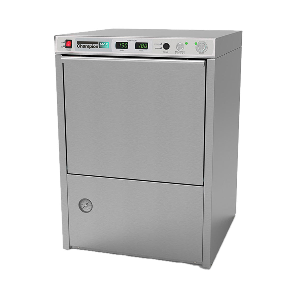 Champion UH130B MAX undercounter dishwasher, front angle view, door closed