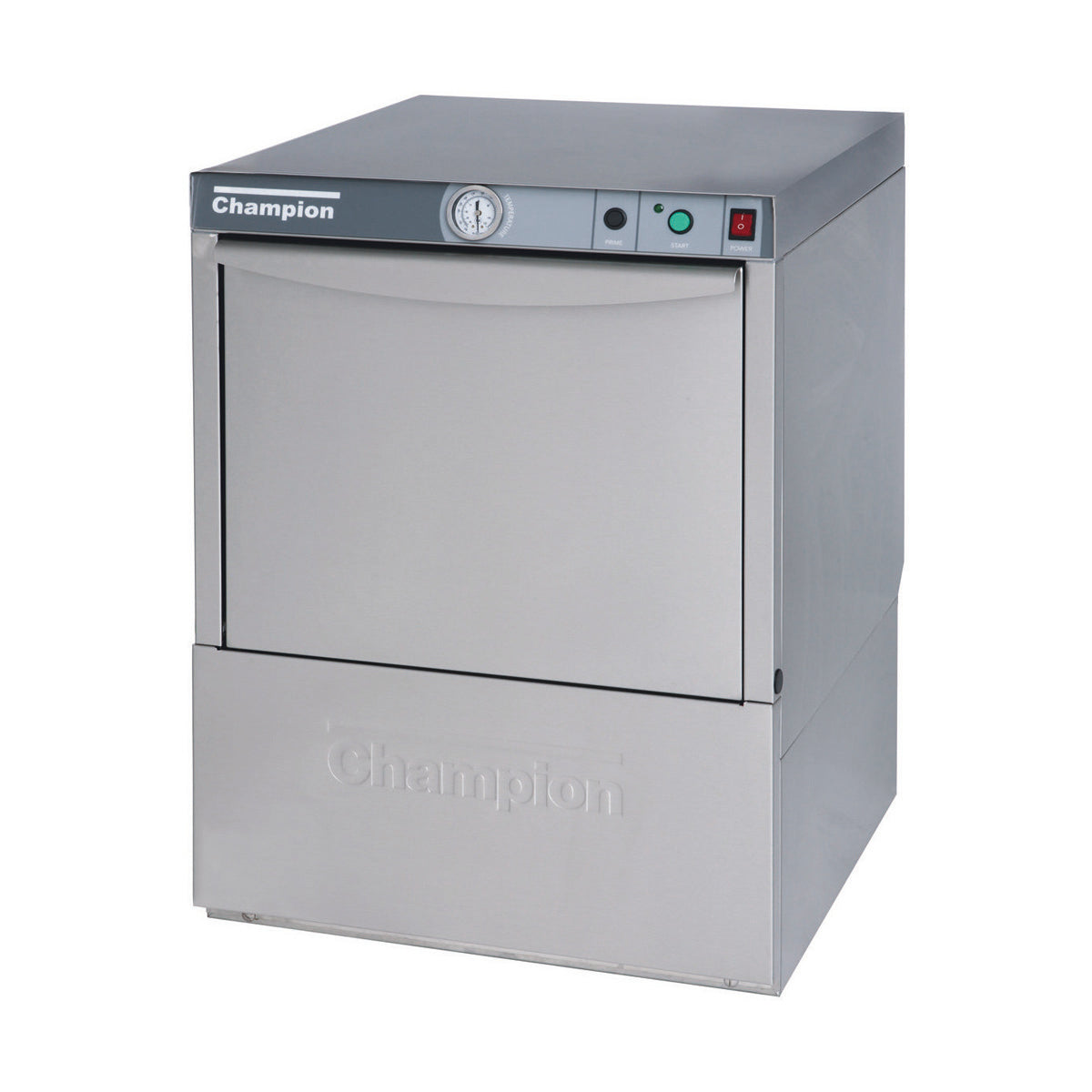 Champion UL-130 low temp undercounter dishwasher, front angle view, door closed