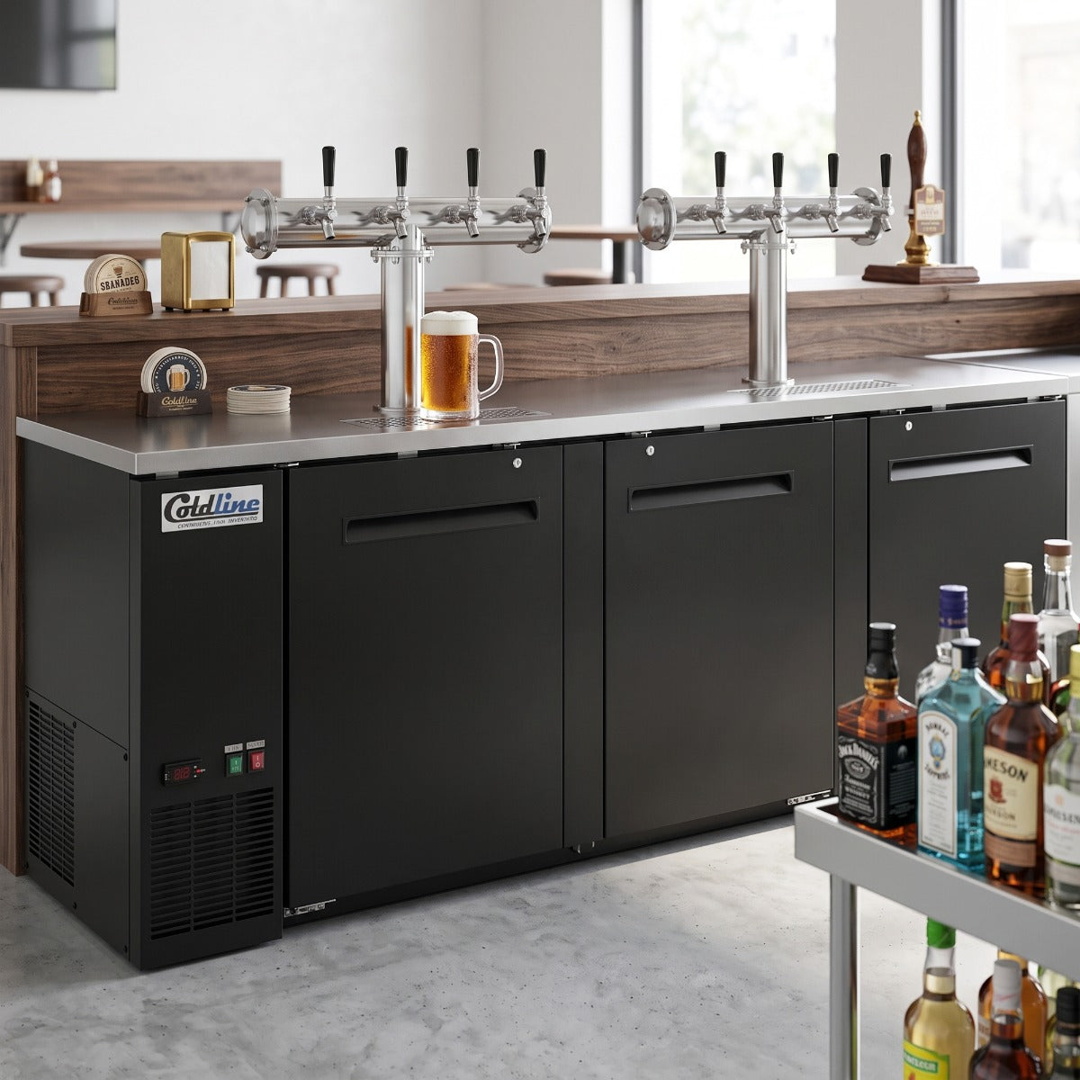 Coldline CDD-4-8T 90" Black 8 Tap Refrigerated Direct Draw Beer Dispenser