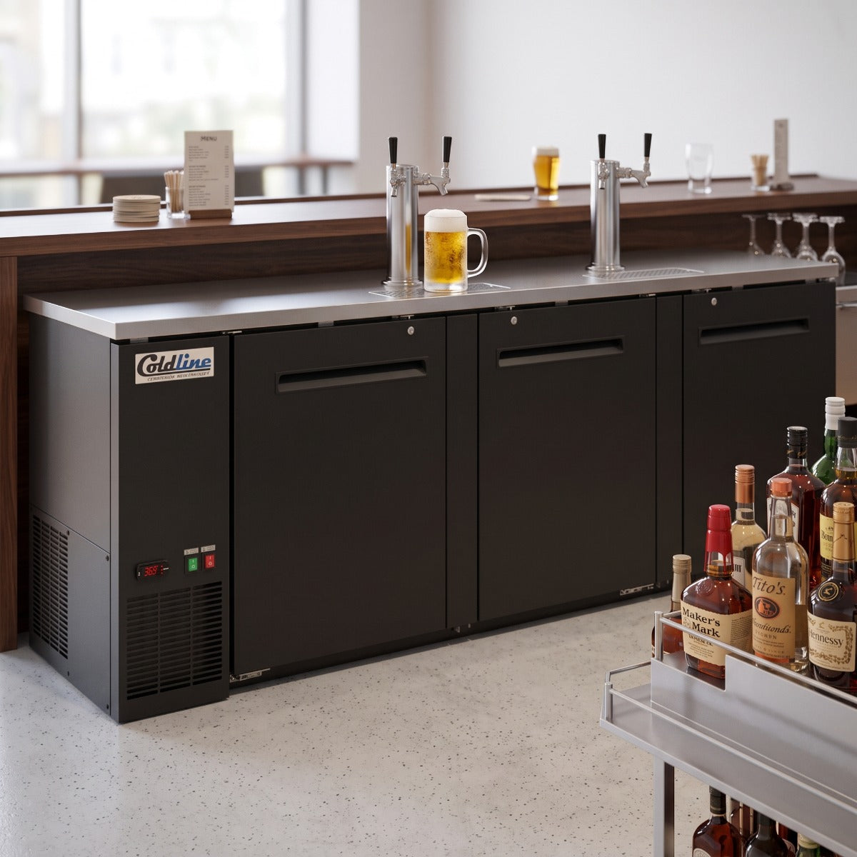 Coldline CDD-4 90" Black 4 Tap Refrigerated Direct Draw Beer Dispenser