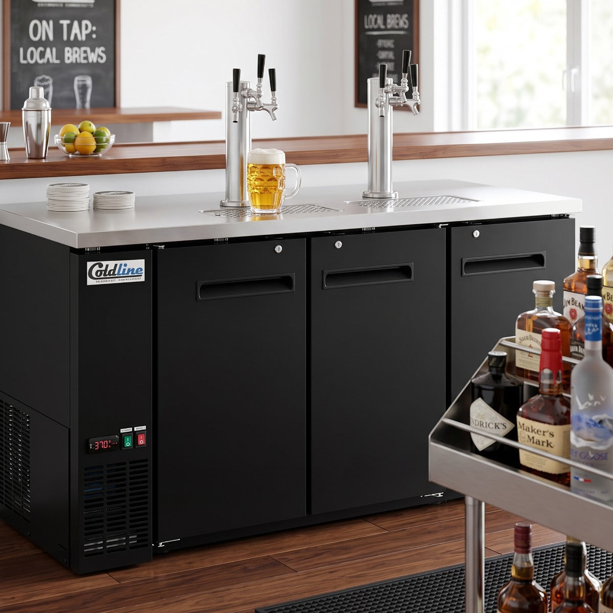 Coldline CDD-72-6T 72" Black 6 Tap Refrigerated Direct Draw Beer Dispenser