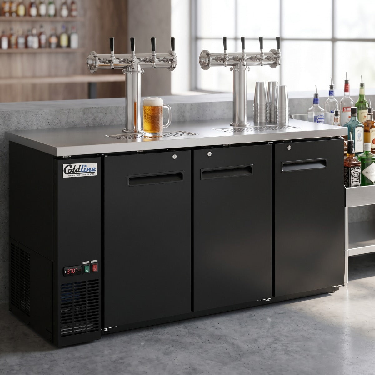 Coldline CDD-72-8T 72" Black 8 Tap Refrigerated Direct Draw Beer Dispenser