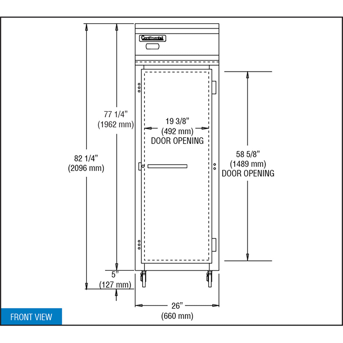 Continental Refrigerator 1FN 26-Inch Reach-In Freezer — 1 Doors, Stainless Steel Front
