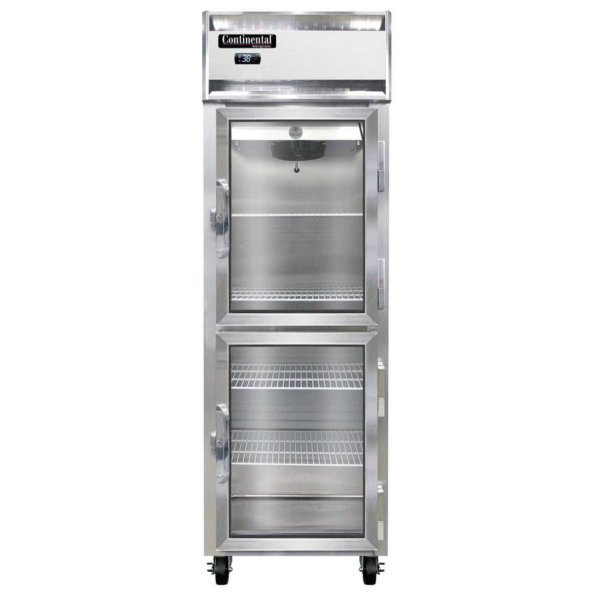 Continental Refrigerator 1RNSSGDHD 26-Inch Reach-In Glass Door Refrigerator — 2 Doors, Stainless Steel Exterior