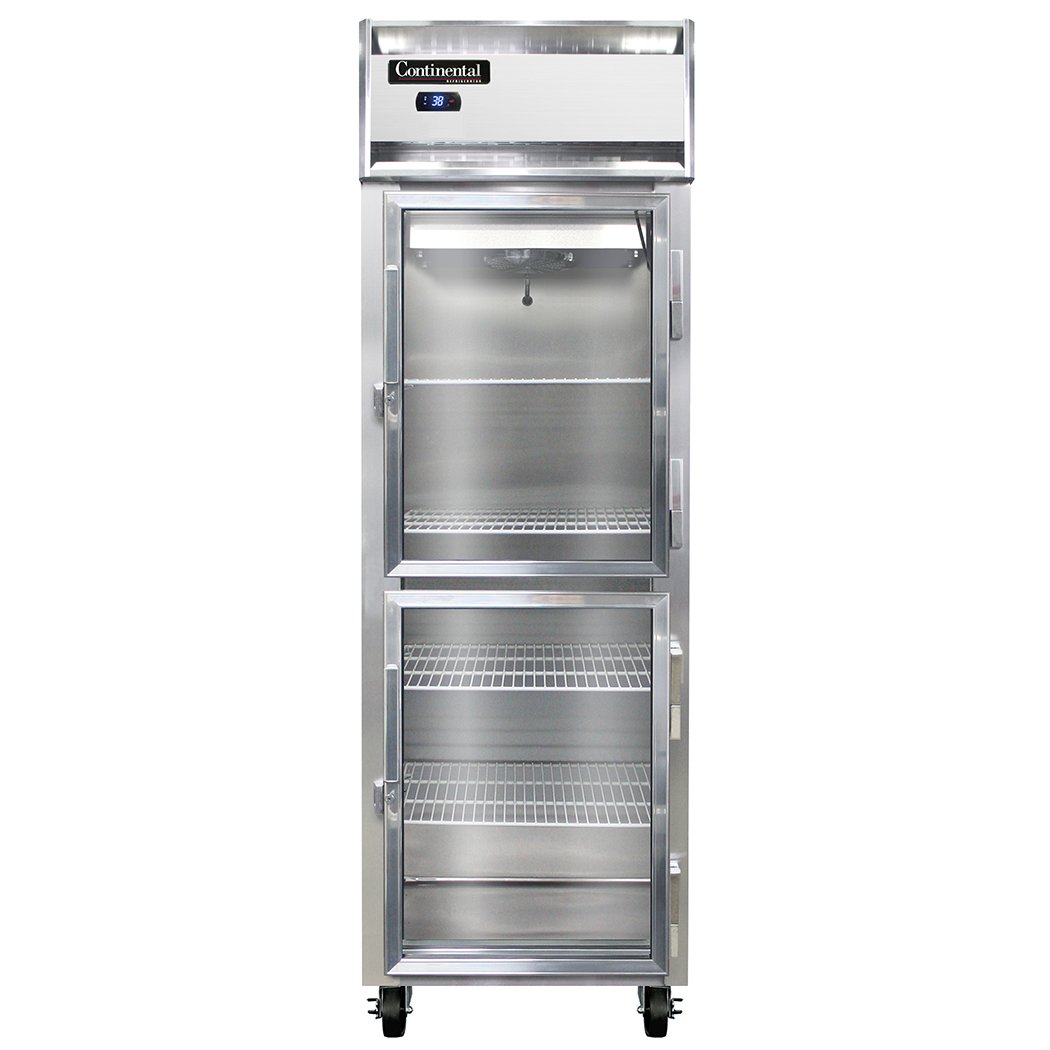 Continental Refrigerator 1RSNSAGDHD 26-Inch Reach-In Glass Door Refrigerator — 2 Doors, Stainless Steel Exterior