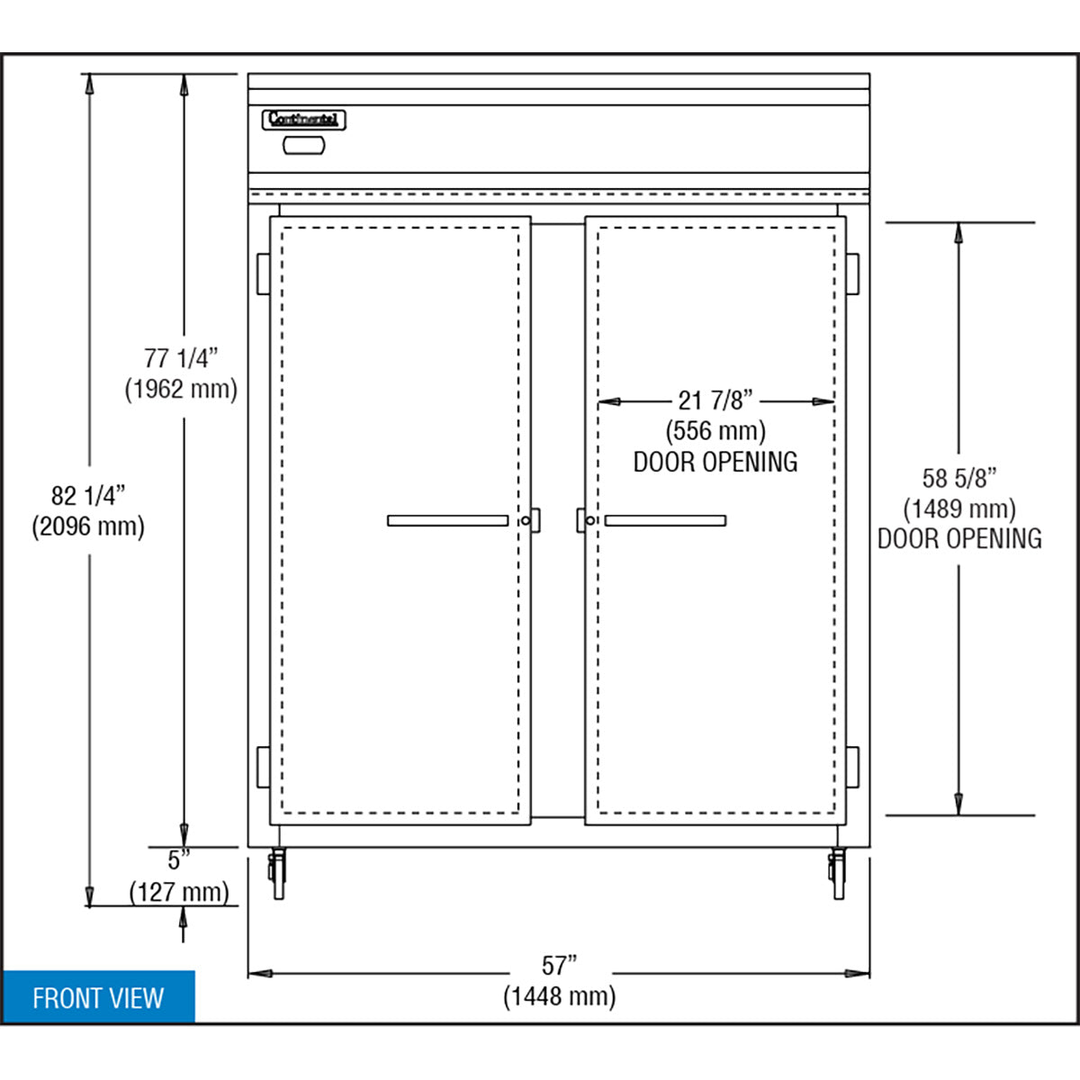 Continental Refrigerator 2REN 57-Inch Reach-In Refrigerator — 2 Doors, Stainless Steel Front