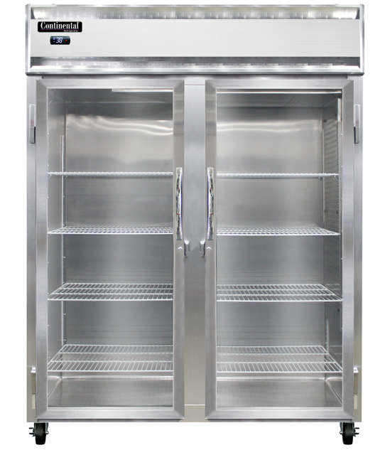 Continental Refrigerator 2RENSSPT-GD-SD 57-Inch Pass-Thru Glass Door Refrigerator — 4 Doors, Stainless Steel Exterior