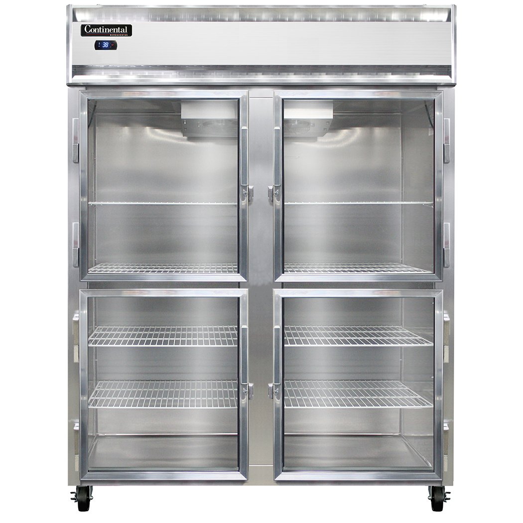 Continental Refrigerator 2RESNGDHD 57-Inch Reach-In Glass Door Refrigerator — 4 Doors, Stainless Steel Front