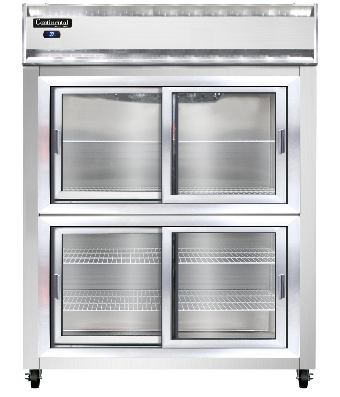 Continental Refrigerator 2RESNSASGDHD 57-Inch Reach-In Glass Door Refrigerator — 4 Doors, Stainless Steel Exterior