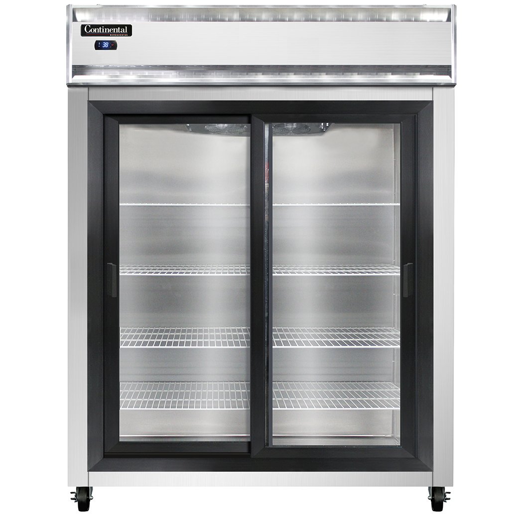 Continental Refrigerator 2RESNSGD 57-Inch Reach-In Glass Door Refrigerator — 2 Doors, Stainless Steel Front
