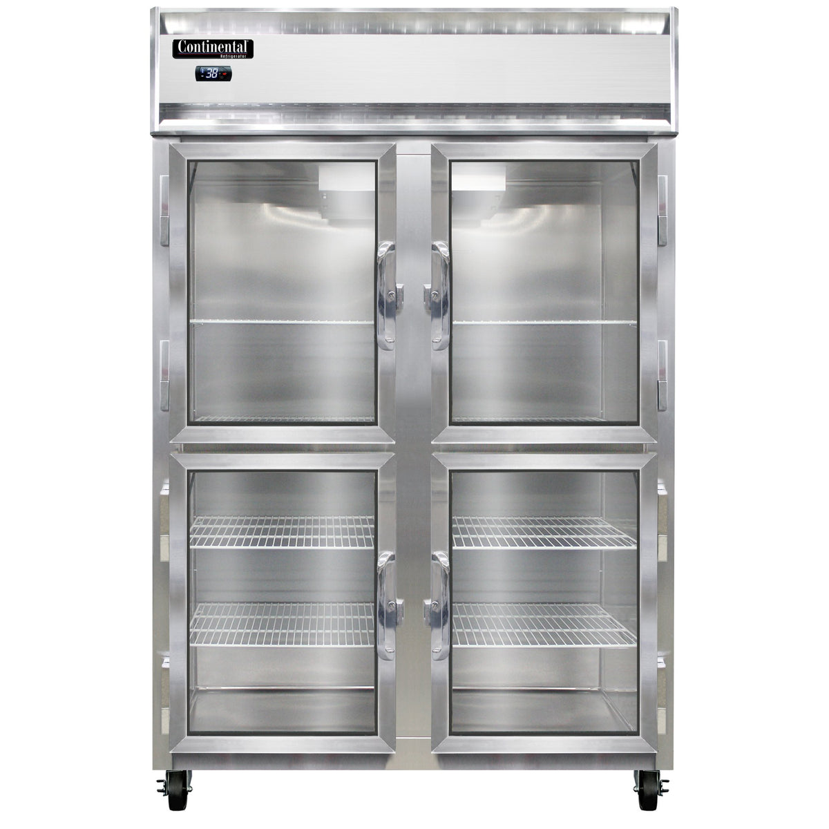 Continental Refrigerator 2RNGDHD 52-Inch Reach-In Glass Door Refrigerator — 4 Doors, Stainless Steel Front