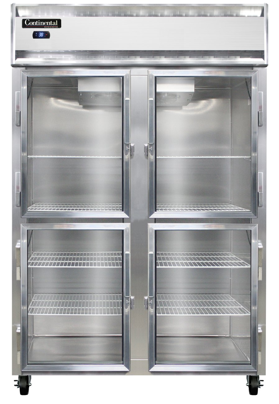 Continental Refrigerator 2RNSAGDHD 52-Inch Reach-In Glass Door Refrigerator — 4 Doors, Stainless Steel Exterior