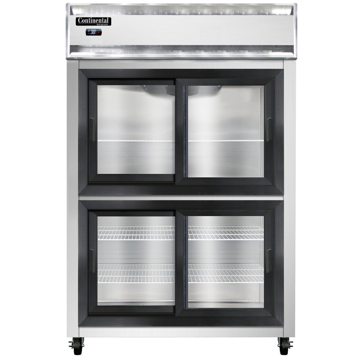Continental Refrigerator 2RNSASGDHD 52-Inch Reach-In Glass Door Refrigerator — 4 Doors, Stainless Steel Exterior