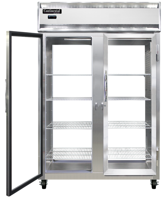 Continental Refrigerator 2RNSSPT-GD-GD 52-Inch Pass-Thru Glass Door Refrigerator — 4 Doors, Stainless Steel Exterior