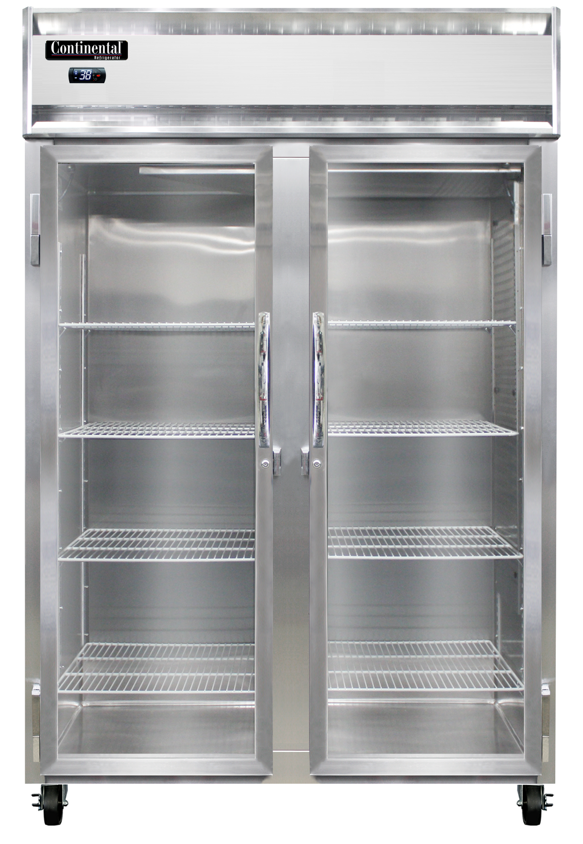 Continental Refrigerator 2RNSSPT-GD-SD 52-Inch Pass-Thru Glass Door Refrigerator — 4 Doors, Stainless Steel Exterior