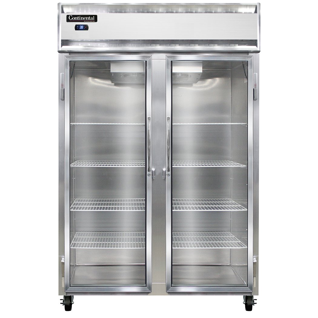 Continental Refrigerator 2RSNGD 52-Inch Reach-In Glass Door Refrigerator — 2 Doors, Stainless Steel Front