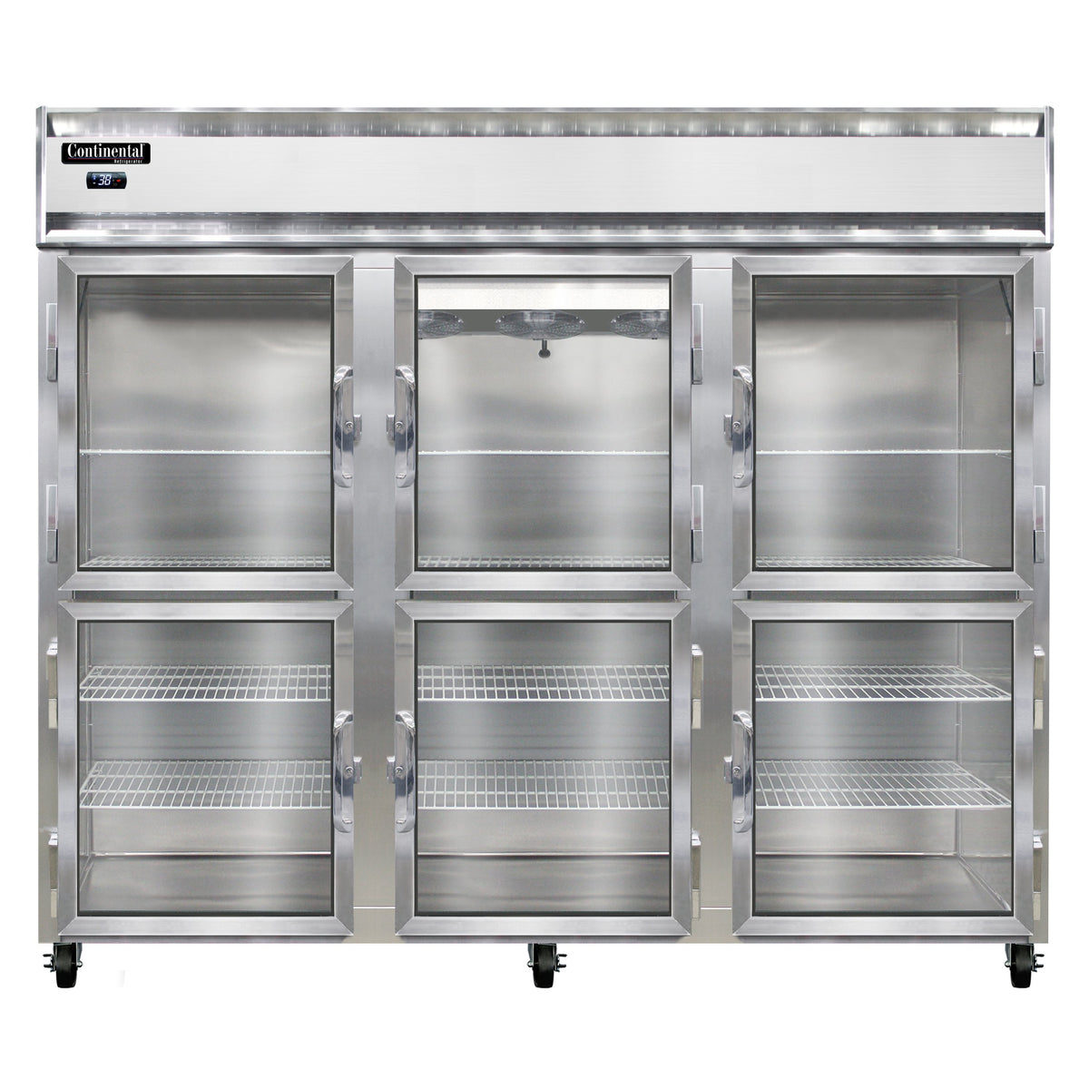 Continental Refrigerator 3RENGDHD 85.5-Inch Reach-In Glass Door Refrigerator — 6 Doors, Stainless Steel Front