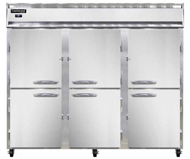 Continental Refrigerator 3RENSAPTHD-SD-GD 85.5-Inch Pass-Thru Glass Door Refrigerator — 12 Doors, Stainless Steel Exterior