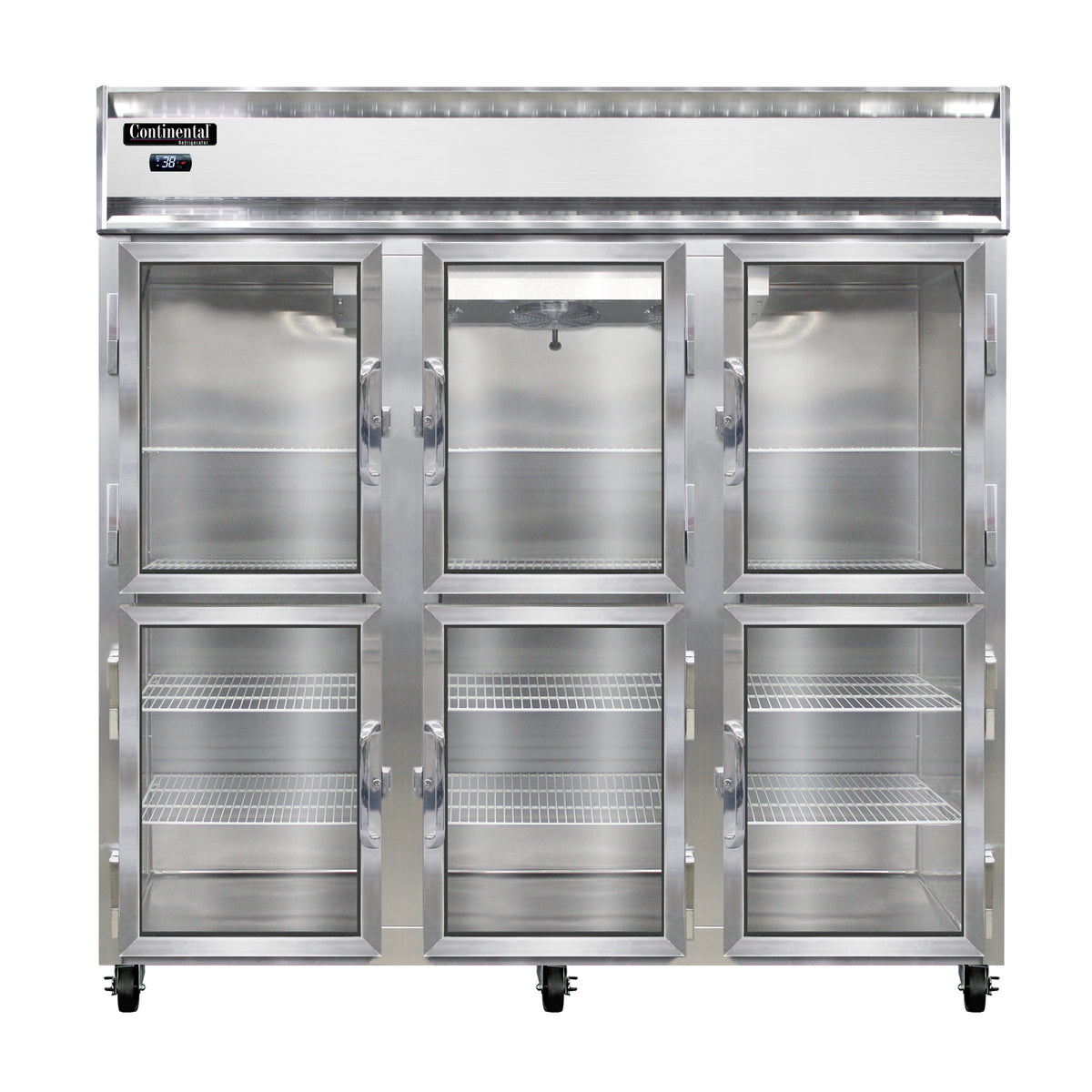 Continental Refrigerator 3RNGDHD 78-Inch Reach-In Glass Door Refrigerator — 6 Doors, Stainless Steel Front