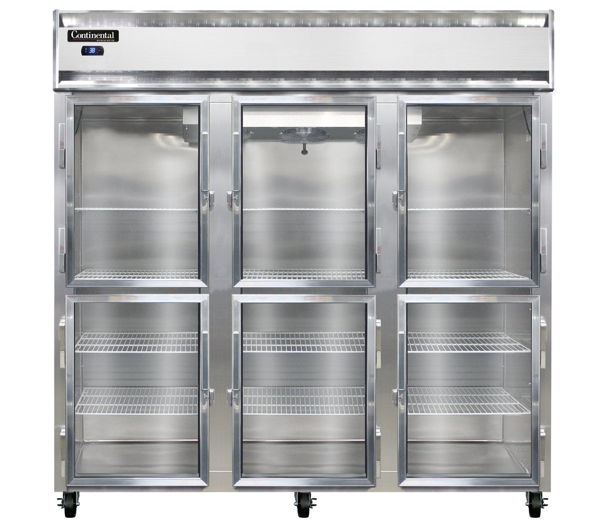 Continental Refrigerator 3RNSAGDHD 78-Inch Reach-In Glass Door Refrigerator — 6 Doors, Stainless Steel Exterior