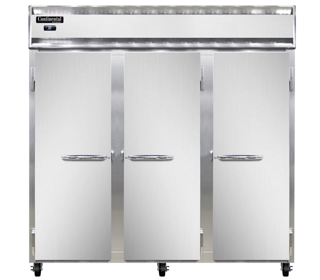 Continental Refrigerator 3RNSAPT-SD-GD 78-Inch Pass-Thru Glass Door Refrigerator — 6 Doors, Stainless Steel Exterior
