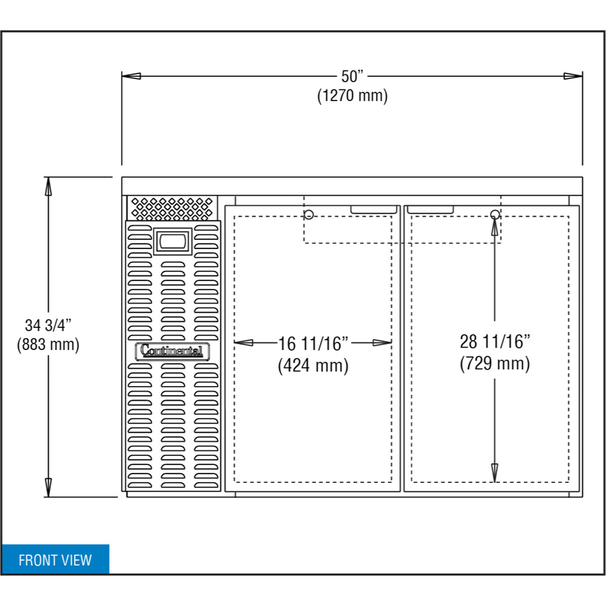 Continental Refrigerator BB50N 50-Inch Back Bar Refrigerator — 2 Doors