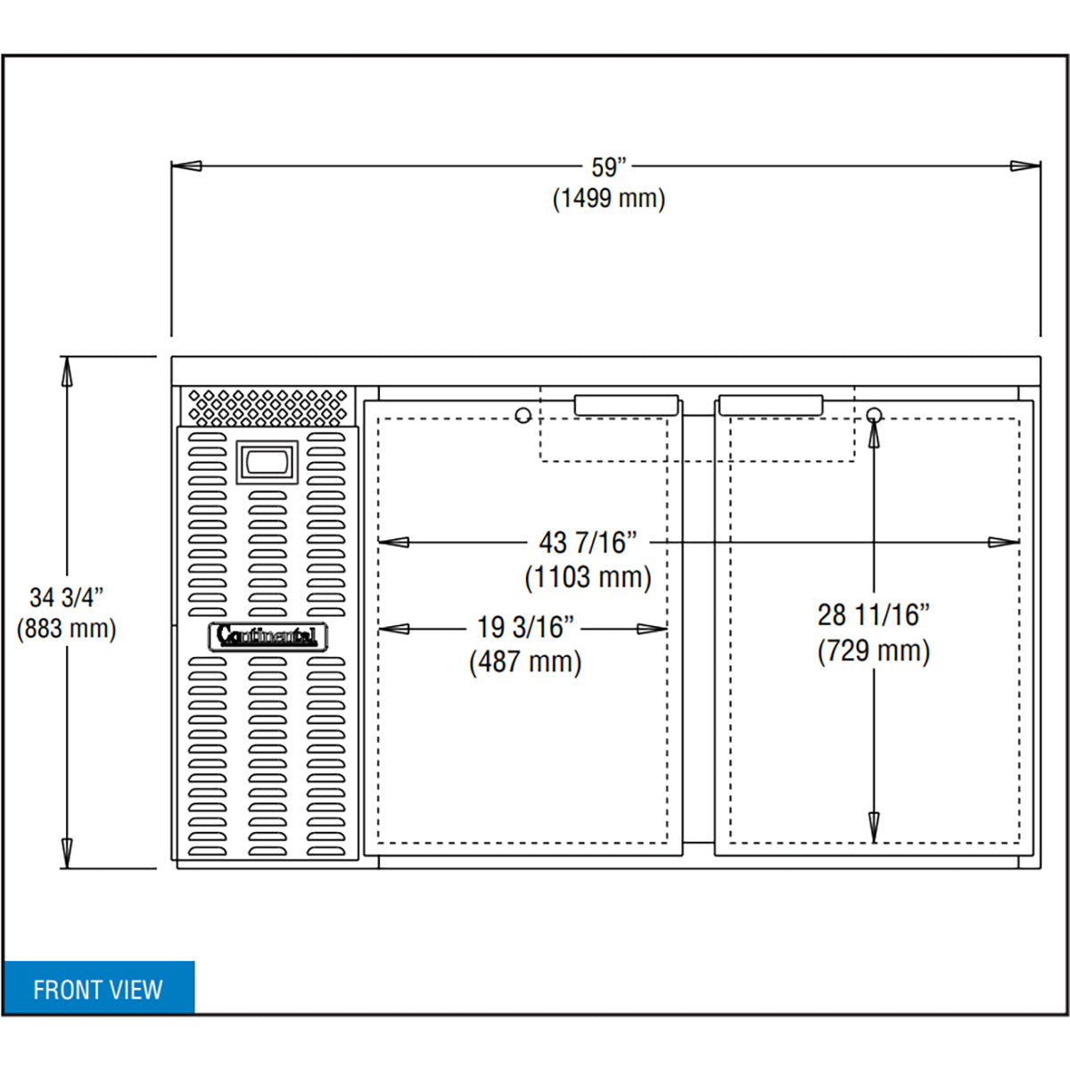 Continental Refrigerator BB59N 59-Inch Back Bar Refrigerator — 2 Doors