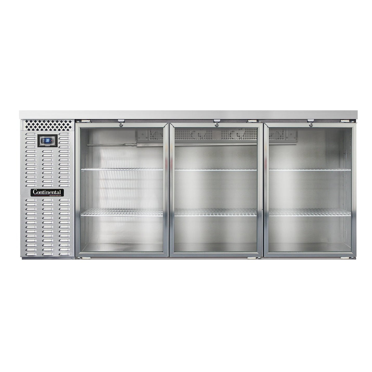 Continental Refrigerator BB79SNSSGD 79-Inch Back Bar Glass Door Refrigerator — 3 Doors, Stainless Steel Exterior