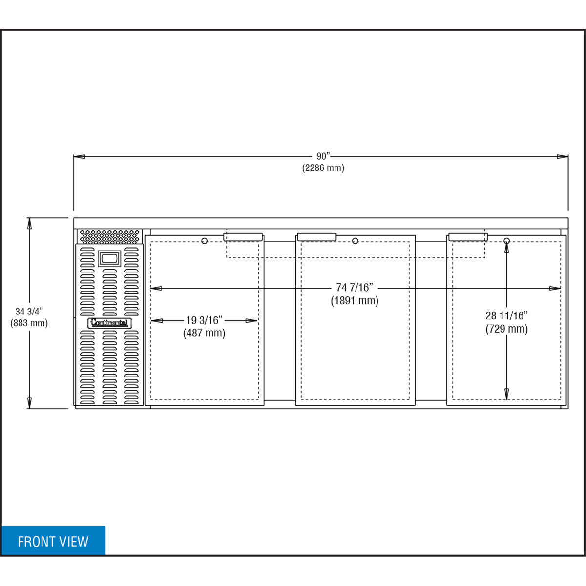Continental Refrigerator BB90N 90-Inch Back Bar Refrigerator — 3 Doors